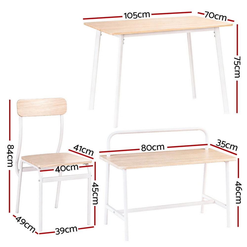 Dining Set: Artiss Dining Table and Chairs Set of 4 Bench Kitchen Furniture Natural and White