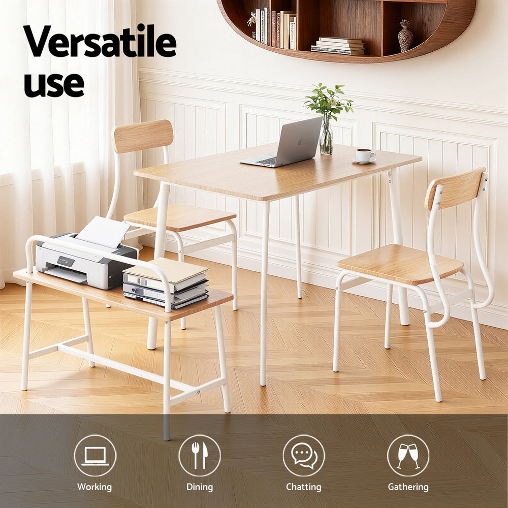 Dining Set: Artiss Dining Table and Chairs Set of 4 Bench Kitchen Furniture Natural and White