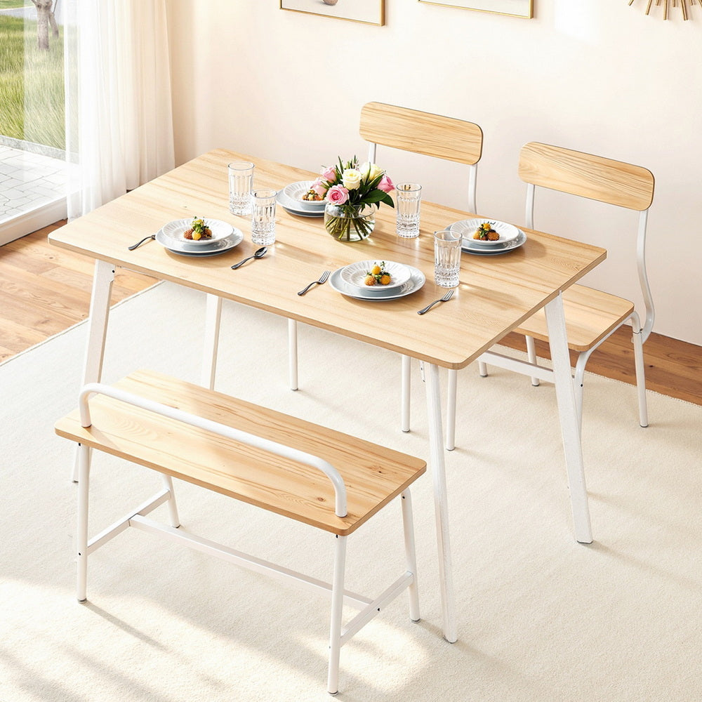 Dining Set: Artiss Dining Table and Chairs Set of 4 Bench Kitchen Furniture Natural and White