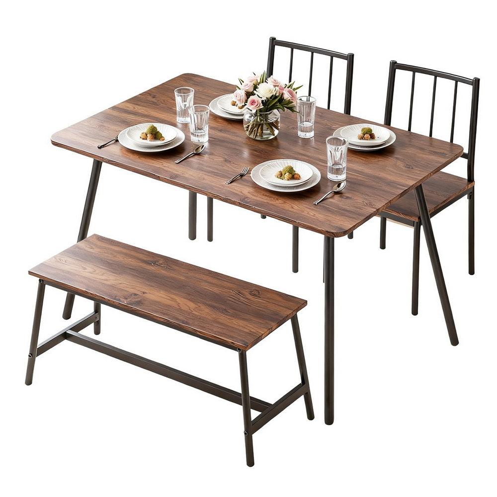 Dining Set: Artiss Dining Table and Chairs Set of 4 Bench Kitchen Furniture Rustic Brown