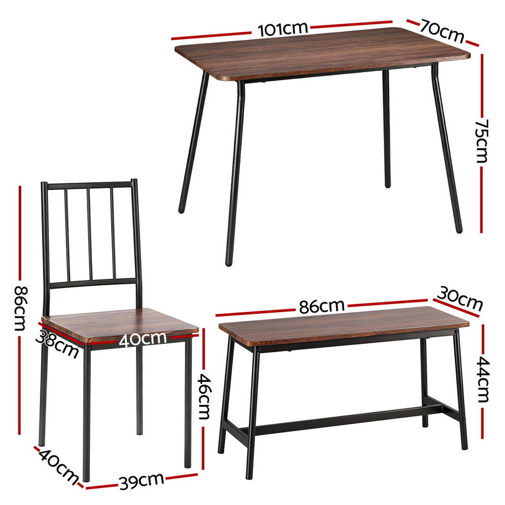 Dining Set: Artiss Dining Table and Chairs Set of 4 Bench Kitchen Furniture Rustic Brown