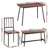 Dining Set: Artiss Dining Table and Chairs Set of 4 Bench Kitchen Furniture Rustic Brown