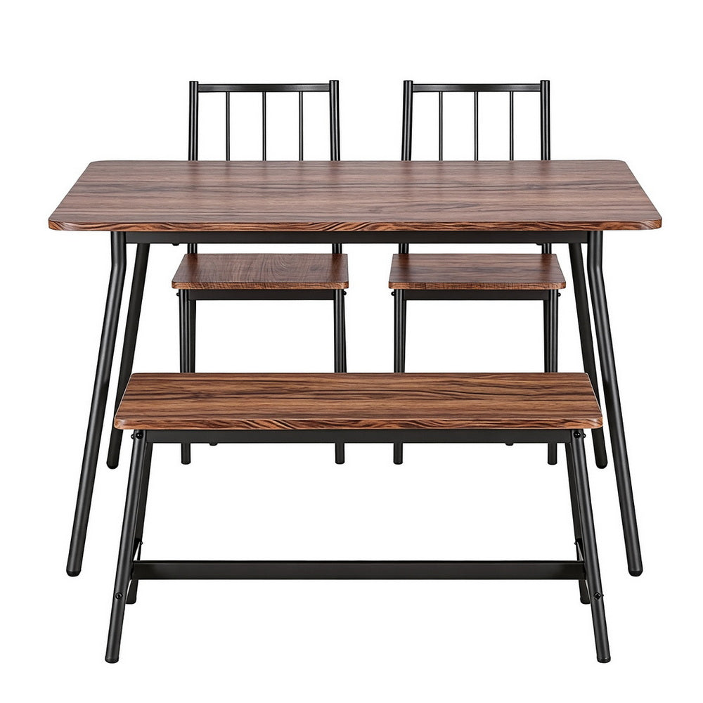 Dining Set: Artiss Dining Table and Chairs Set of 4 Bench Kitchen Furniture Rustic Brown