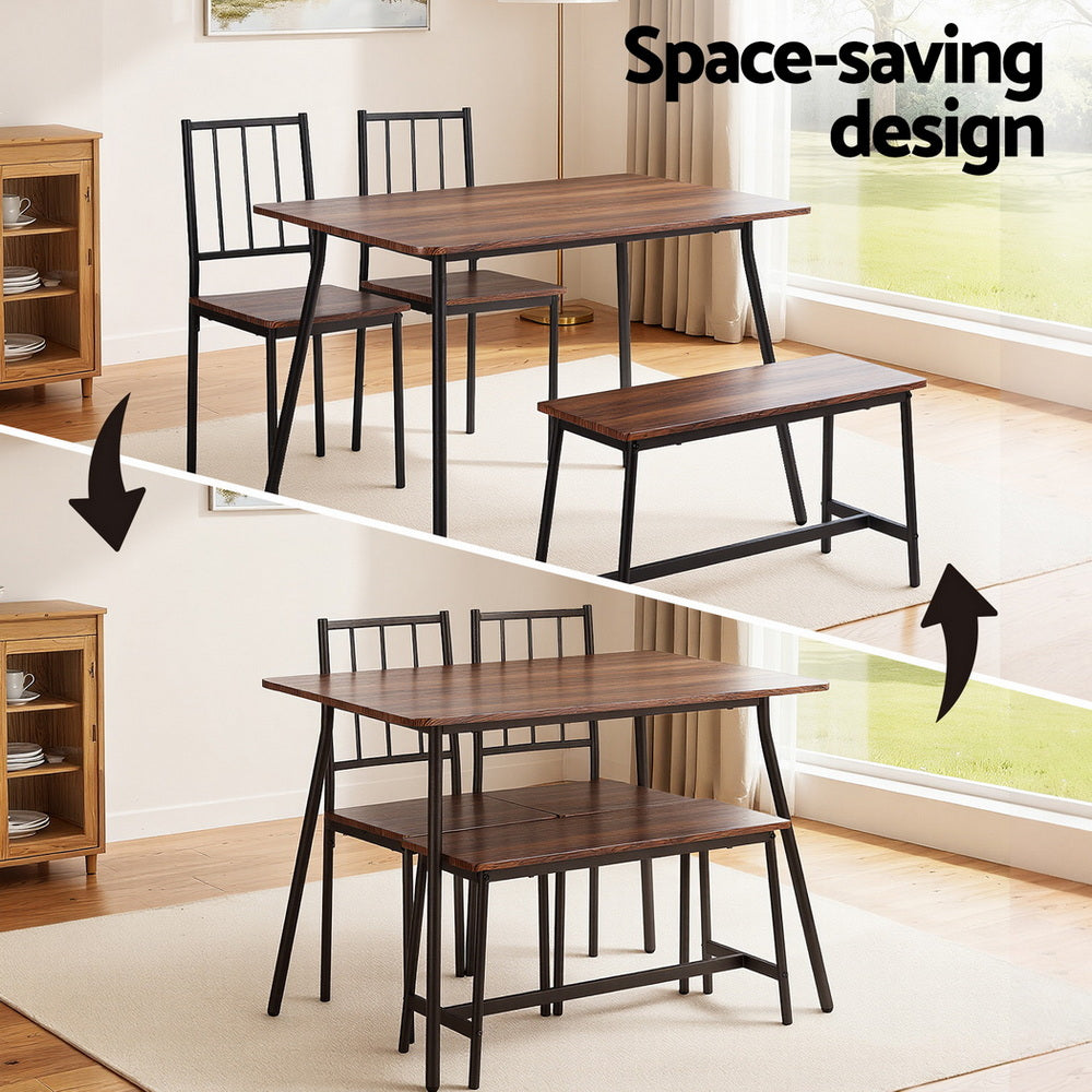 Dining Set: Artiss Dining Table and Chairs Set of 4 Bench Kitchen Furniture Rustic Brown