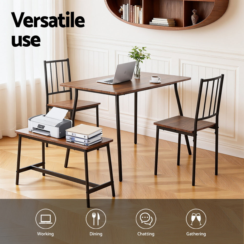 Dining Set: Artiss Dining Table and Chairs Set of 4 Bench Kitchen Furniture Rustic Brown