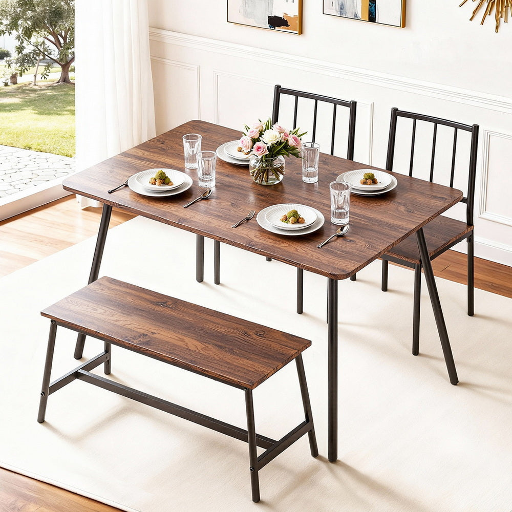 Dining Set: Artiss Dining Table and Chairs Set of 4 Bench Kitchen Furniture Rustic Brown