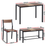 Dining Set: Artiss Dining Table and Chairs Set of 4 Bench Kitchen Furniture Rustic Brown