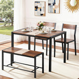 Dining Set: Artiss Dining Table and Chairs Set of 4 Bench Kitchen Furniture Rustic Brown