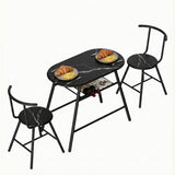 Dining Set: Artiss Dining Table Set 3PC Bistro Kitchen Storage Wine Rack Black Marble Style