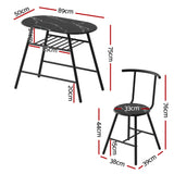 Dining Set: Artiss Dining Table Set 3PC Bistro Kitchen Storage Wine Rack Black Marble Style