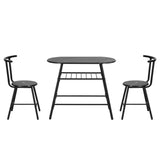Dining Set: Artiss Dining Table Set 3PC Bistro Kitchen Storage Wine Rack Black Marble Style