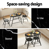Dining Set: Artiss Dining Table Set 3PC Bistro Kitchen Storage Wine Rack Black Marble Style