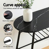 Dining Set: Artiss Dining Table Set 3PC Bistro Kitchen Storage Wine Rack Black Marble Style