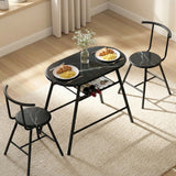 Dining Set: Artiss Dining Table Set 3PC Bistro Kitchen Storage Wine Rack Black Marble Style