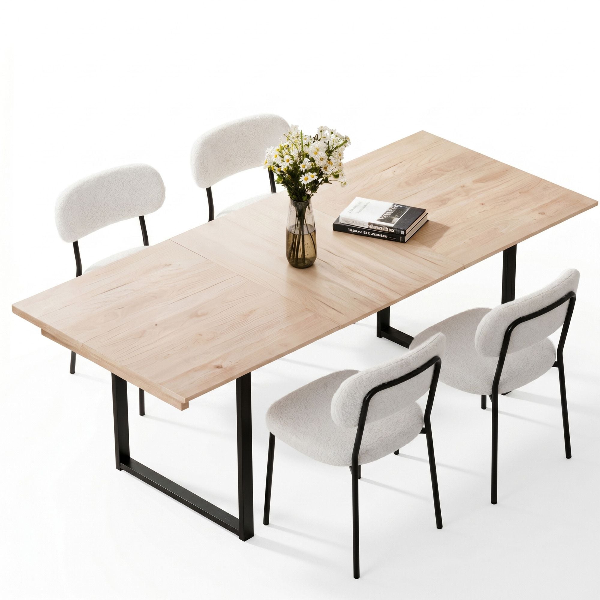 Artiss 200cm Extendable Dining Table Set with 4x Dining Chairs Sherpa White