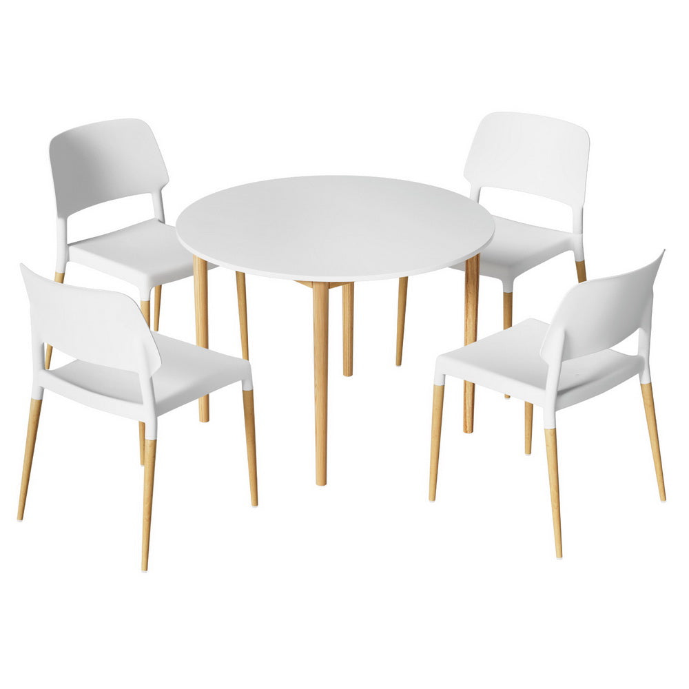 Dining Set: 1 Artiss Dining Table and 4 Chairs Set White Wood