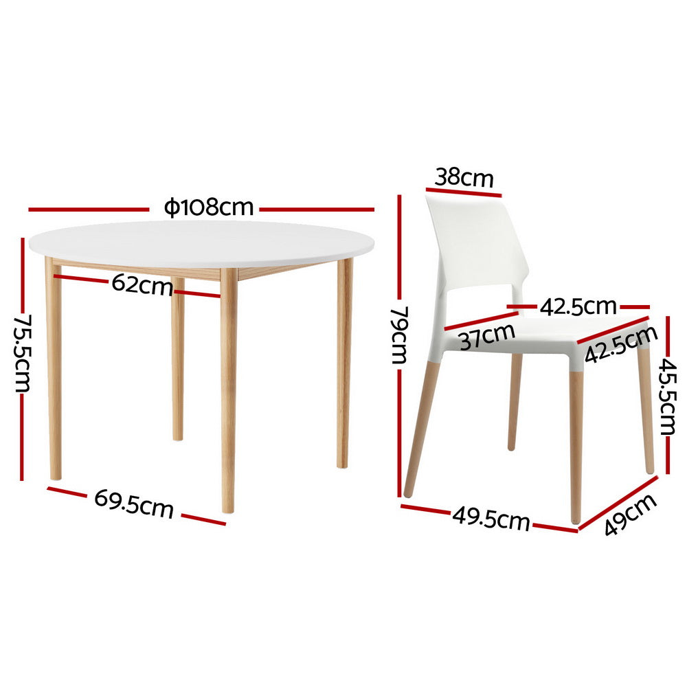 Dining Set: 1 Artiss Dining Table and 4 Chairs Set White Wood