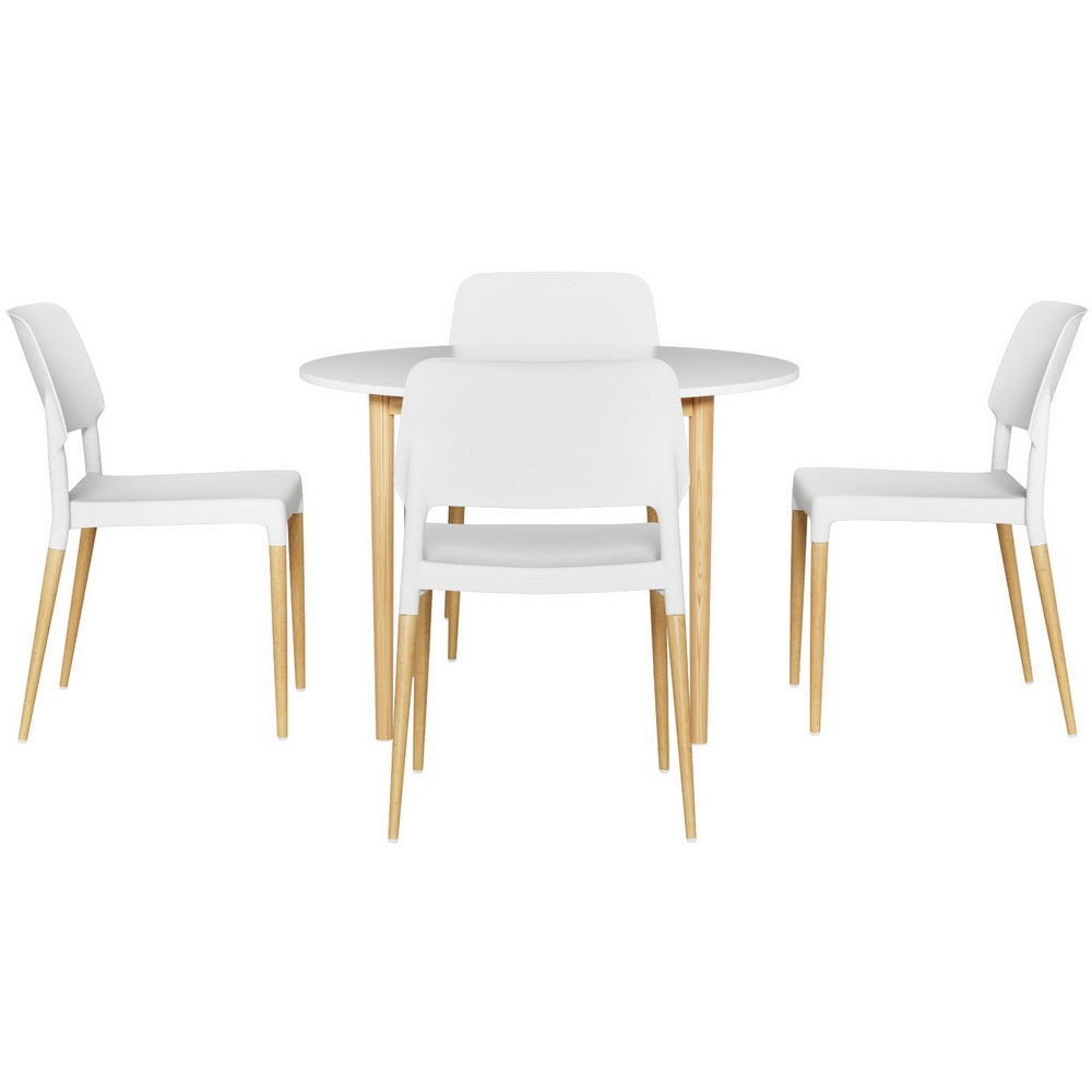 Dining Set: 1 Artiss Dining Table and 4 Chairs Set White Wood