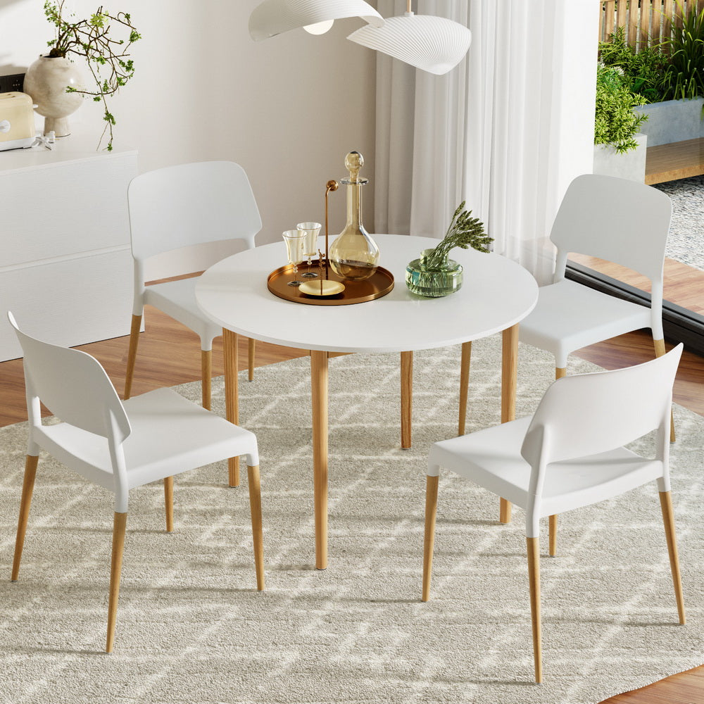 Dining Set: 1 Artiss Dining Table and 4 Chairs Set White Wood