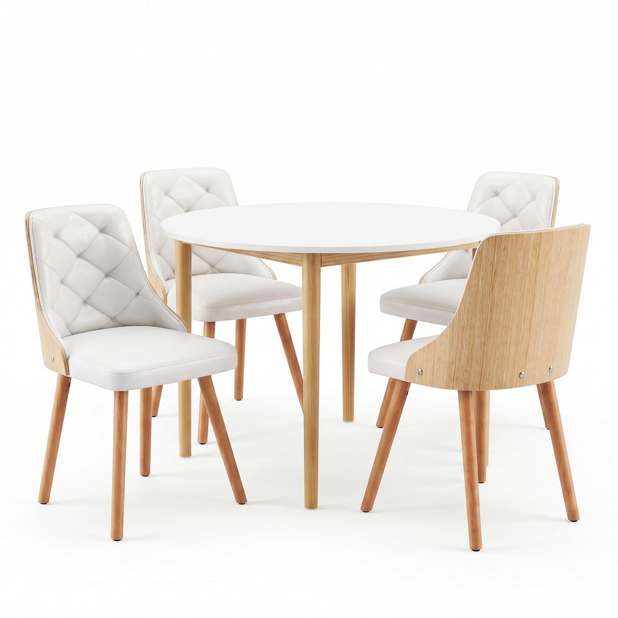 Artiss Dining Table and Chairs Set 5PCS Round 4 PU Leather Seater Dining Set White