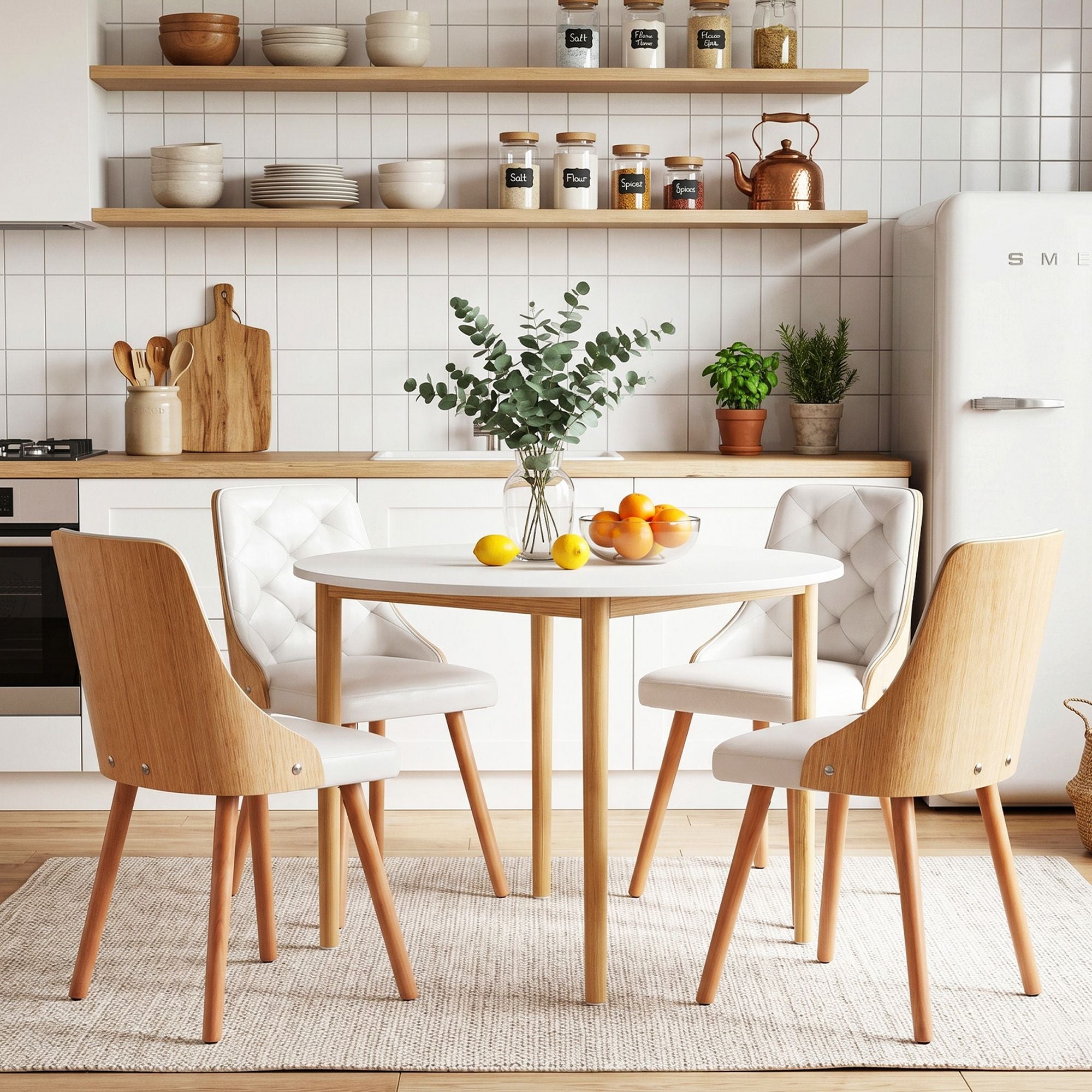 Artiss Dining Table and Chairs Set 5PCS Round 4 PU Leather Seater Dining Set White