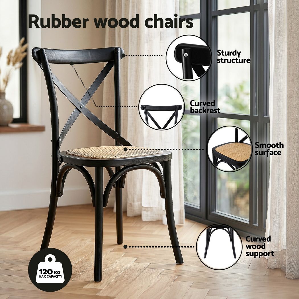 Artiss Dining Table and Chairs Set 5PCS Industrial 4 Black Rattan Chairs for Kitchen, Dining Room, Café