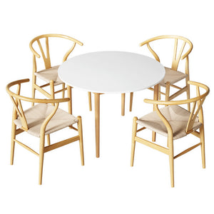 1 Artiss Dining Table and 4 Chairs Set Wishbone Wood