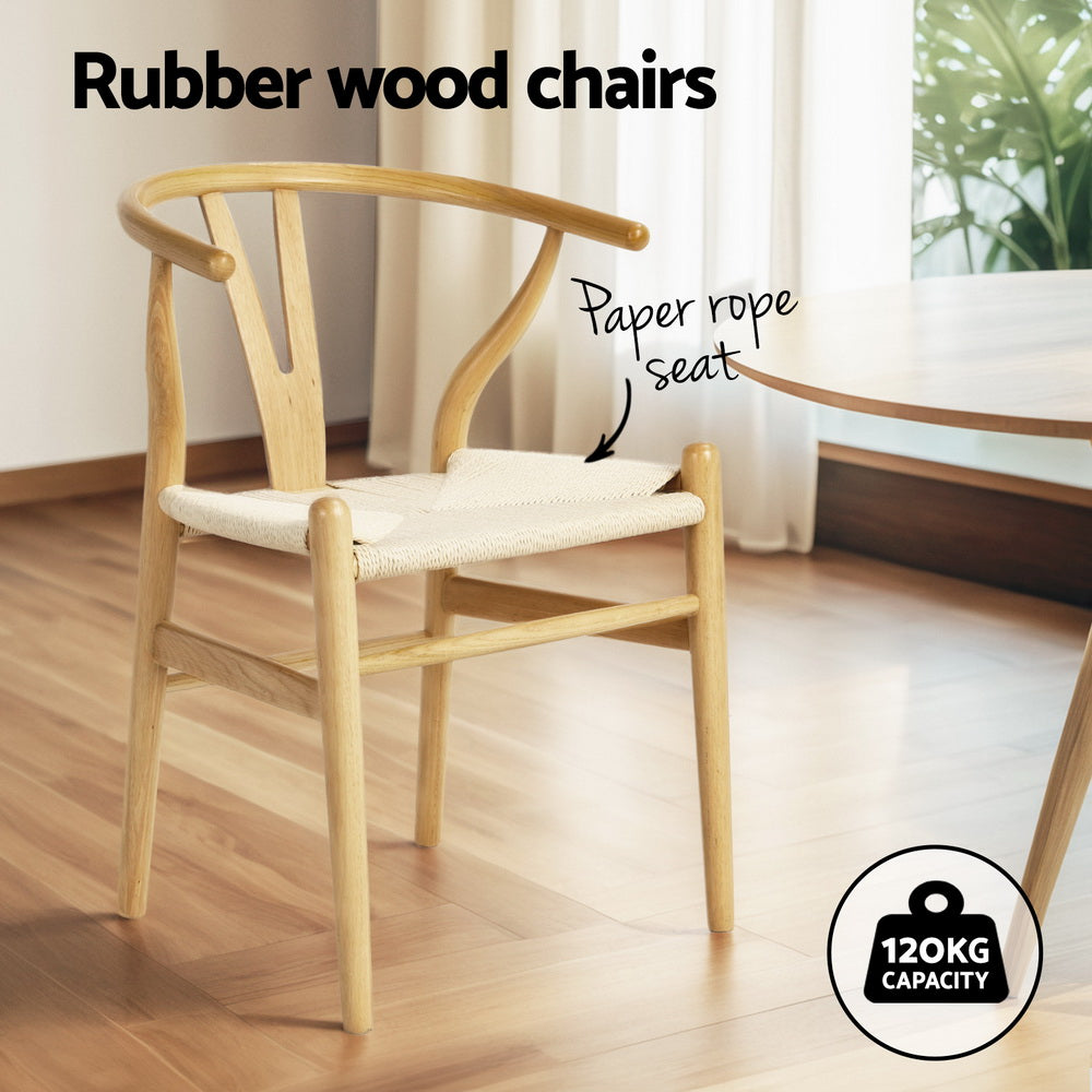 Dining Set: 1 Artiss Dining Table and 4 Chairs Set Wishbone Wood