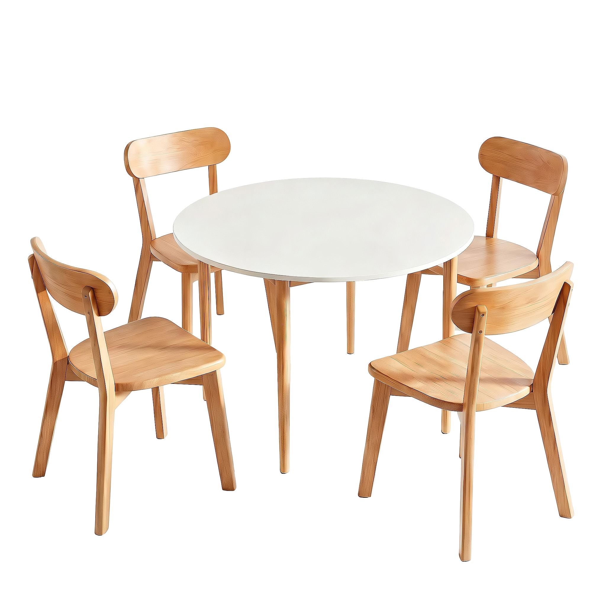 Artiss Round Dining Table and Chairs Set 5 PCS, 108cm Compact Kitchen Table Set with Solid Pine Wood Legs & 4 Ergonomic Rubber Wood Chairs,White Timber Dining Set for Small Space