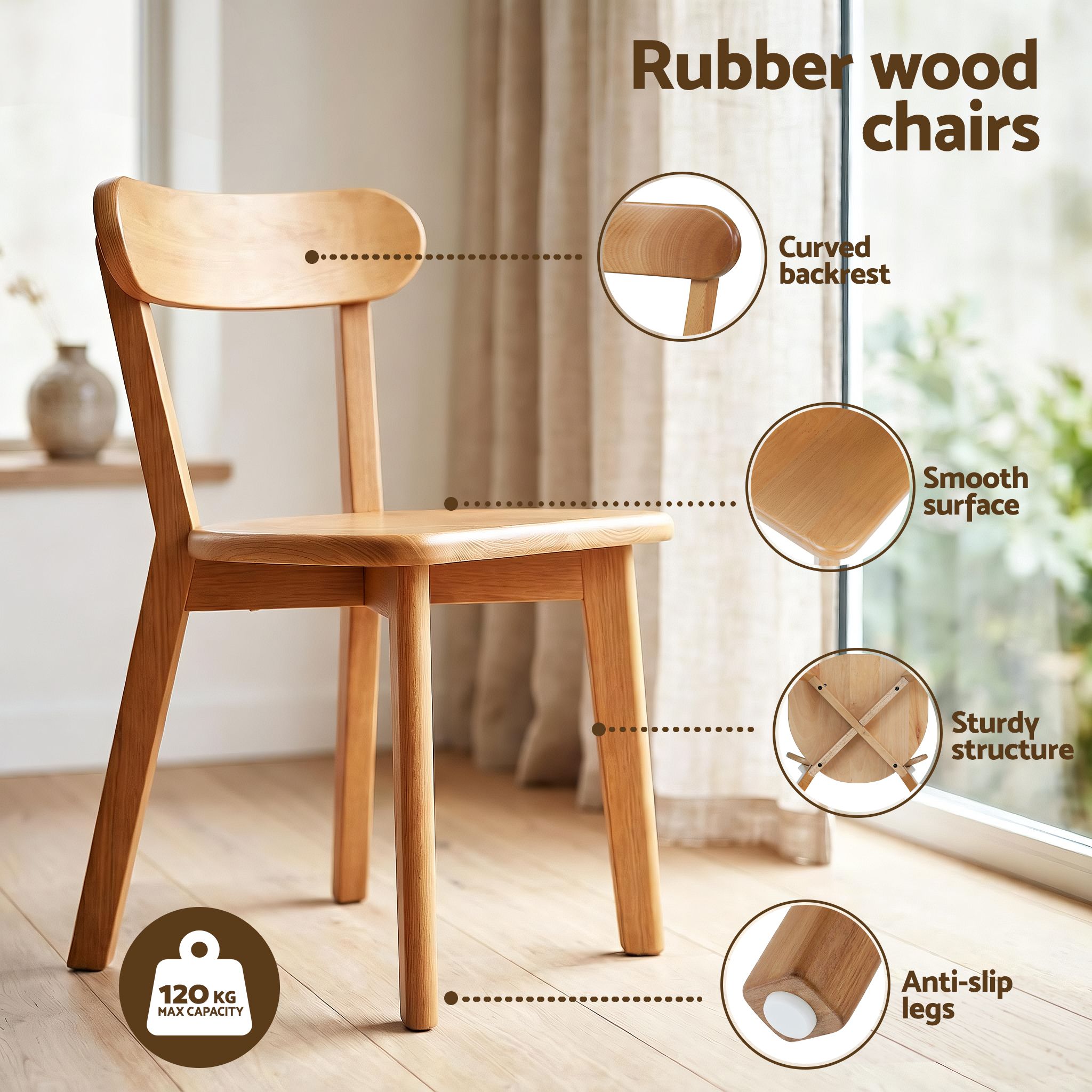 Artiss Round Dining Table and Chairs Set 5 PCS, 108cm Compact Kitchen Table Set with Solid Pine Wood Legs & 4 Ergonomic Rubber Wood Chairs,White Timber Dining Set for Small Space