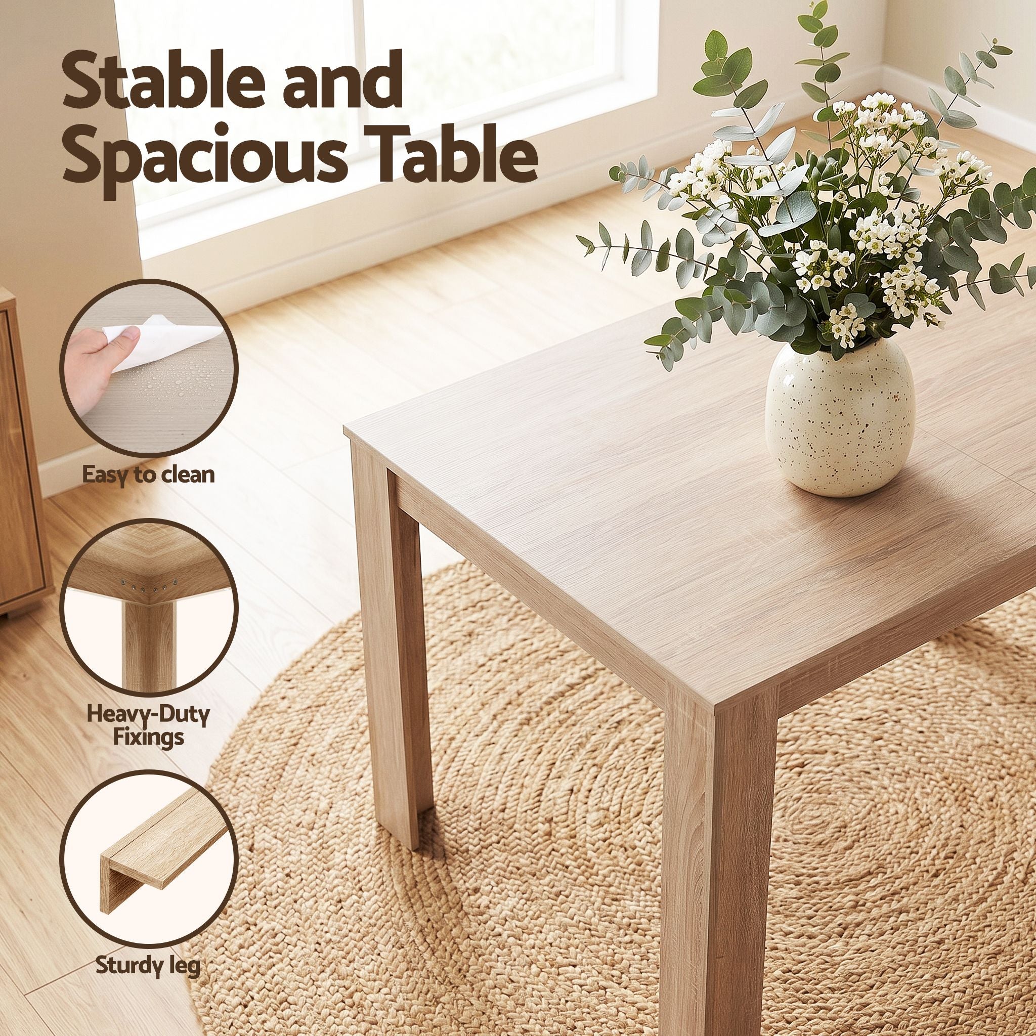 Artiss 3 Piece Dining Sets, 120cm Wooden Dining Table and 2 Upholstered Chairs Set, Space-Saving Modern Kitchen Dining Suite for Home Apartment (Oak)