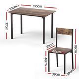 Dining Set: Artiss Dining Table and Chairs Set of 5 Compact Kitchen Furniture Rustic Brown