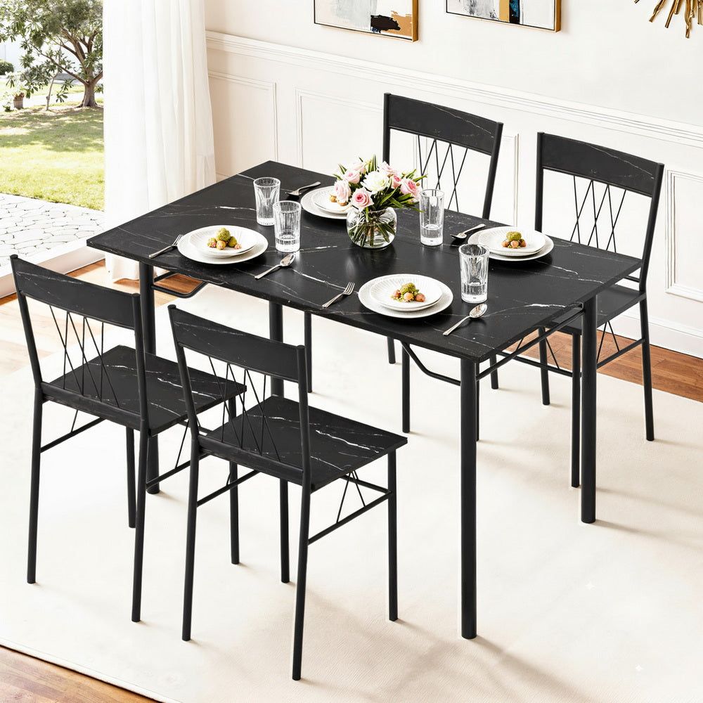 Dining Set: Artiss Dining Table and Chairs Set of 5 Compact Kitchen Furniture Marble Black