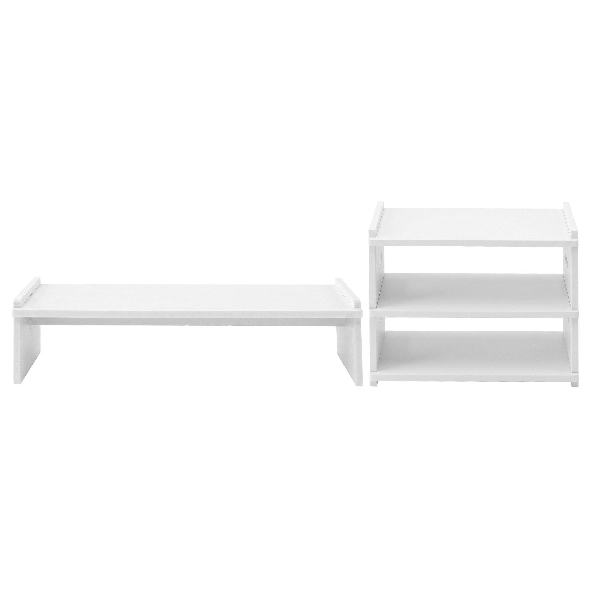 Artiss Monitor Stand and 3-Tier Desk Organiser 2-in-1 Modular Computer Monitor Riser PVC Desktop Shelf Holds 20kg for Office Students Gaming