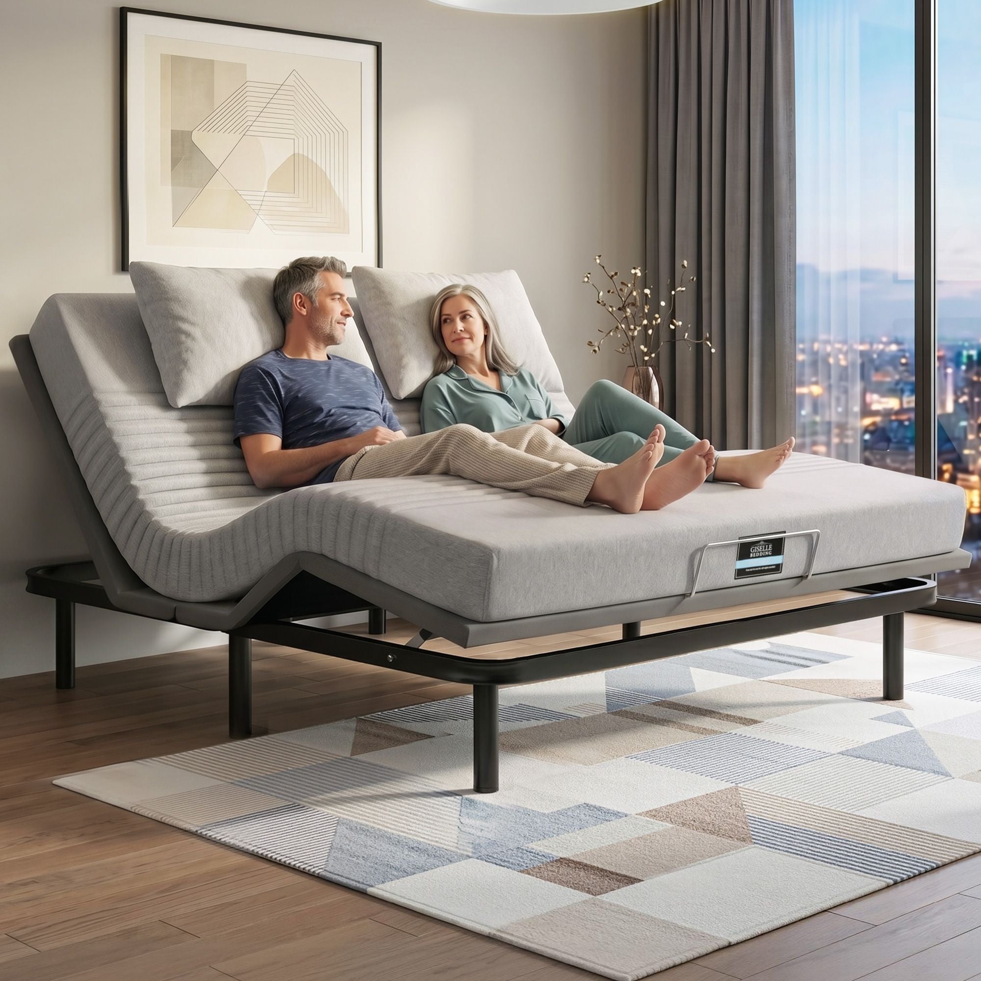 Artiss King Bed Frame and Giselle Bedding King Memory Foam Mattress Set, Electric Bed Base with Zero Gravity & 7 Zone Cooling Comfort for Back Pain Relief, Black & Grey, 15cm Thickness