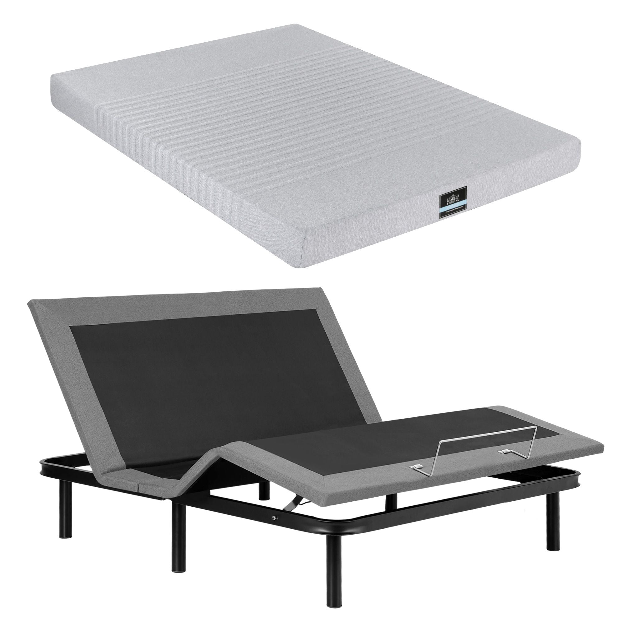 Artiss King Bed Frame and Giselle Bedding King Memory Foam Mattress Set, Electric Bed Base with Zero Gravity & 7 Zone Cooling Comfort for Back Pain Relief, Black & Grey, 15cm Thickness