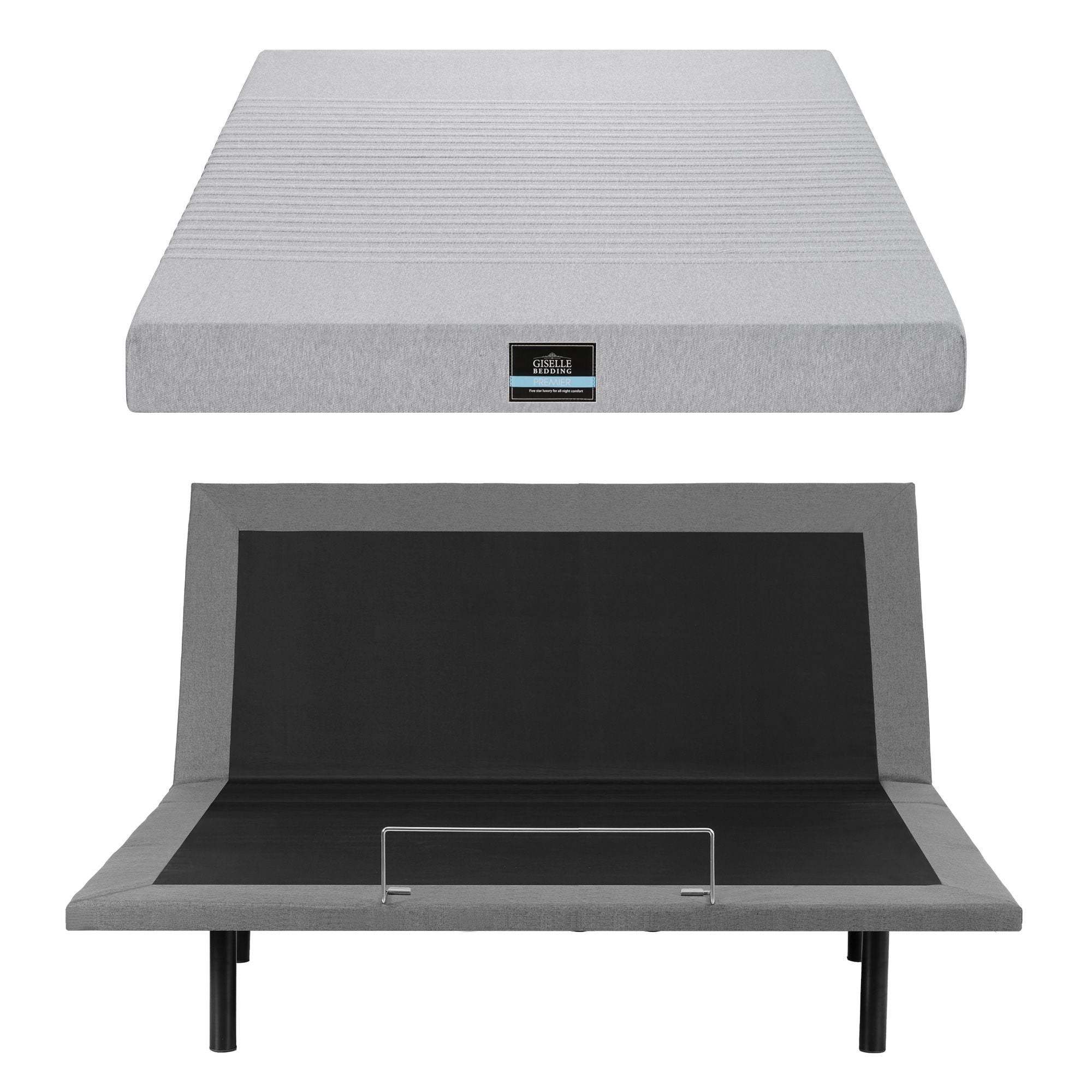 Artiss King Bed Frame and Giselle Bedding King Memory Foam Mattress Set, Electric Bed Base with Zero Gravity & 7 Zone Cooling Comfort for Back Pain Relief, Black & Grey, 15cm Thickness