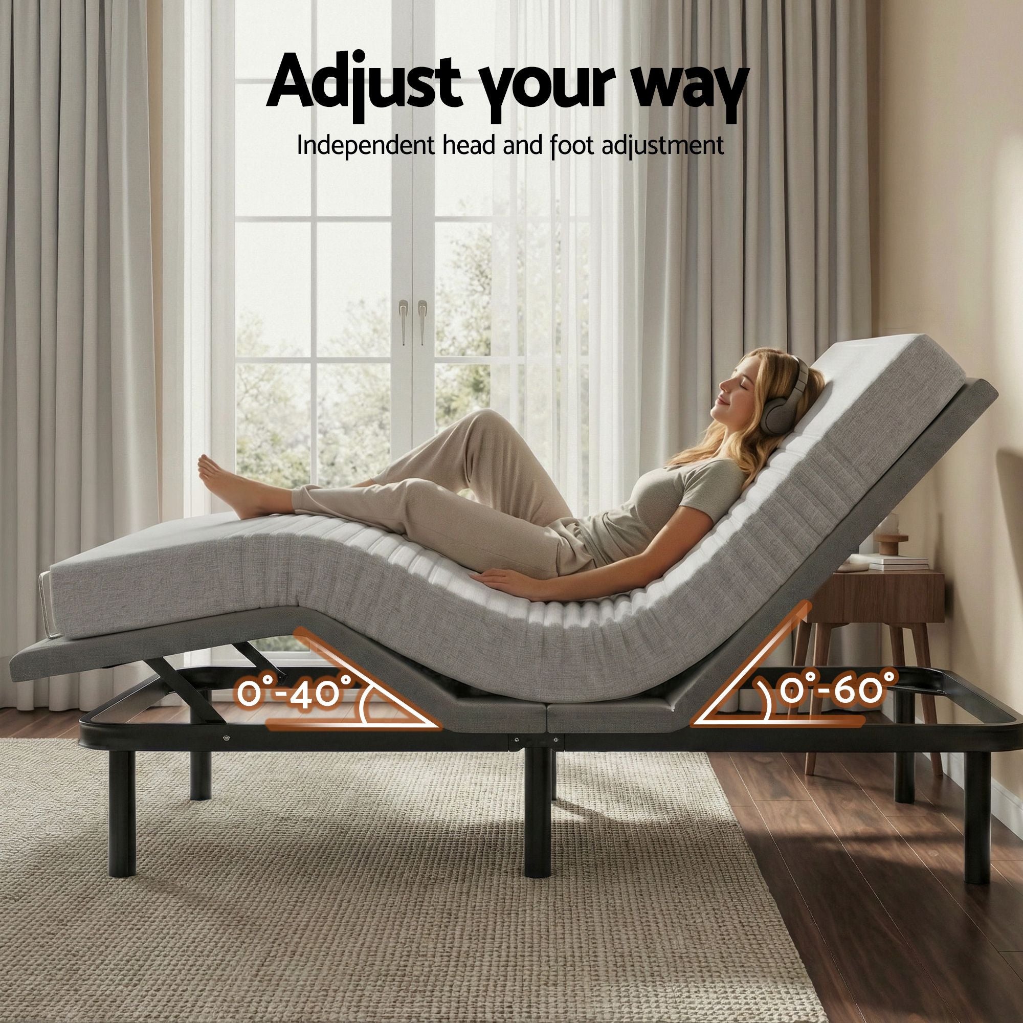 Artiss King Bed Frame and Giselle Bedding King Memory Foam Mattress Set, Electric Bed Base with Zero Gravity & 7 Zone Cooling Comfort for Back Pain Relief, Black & Grey, 15cm Thickness