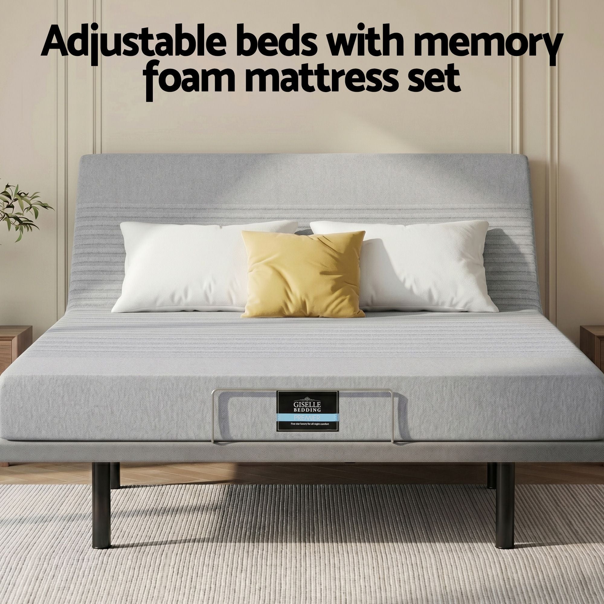 Artiss King Bed Frame and Giselle Bedding King Memory Foam Mattress Set, Electric Bed Base with Zero Gravity & 7 Zone Cooling Comfort for Back Pain Relief, Black & Grey, 15cm Thickness