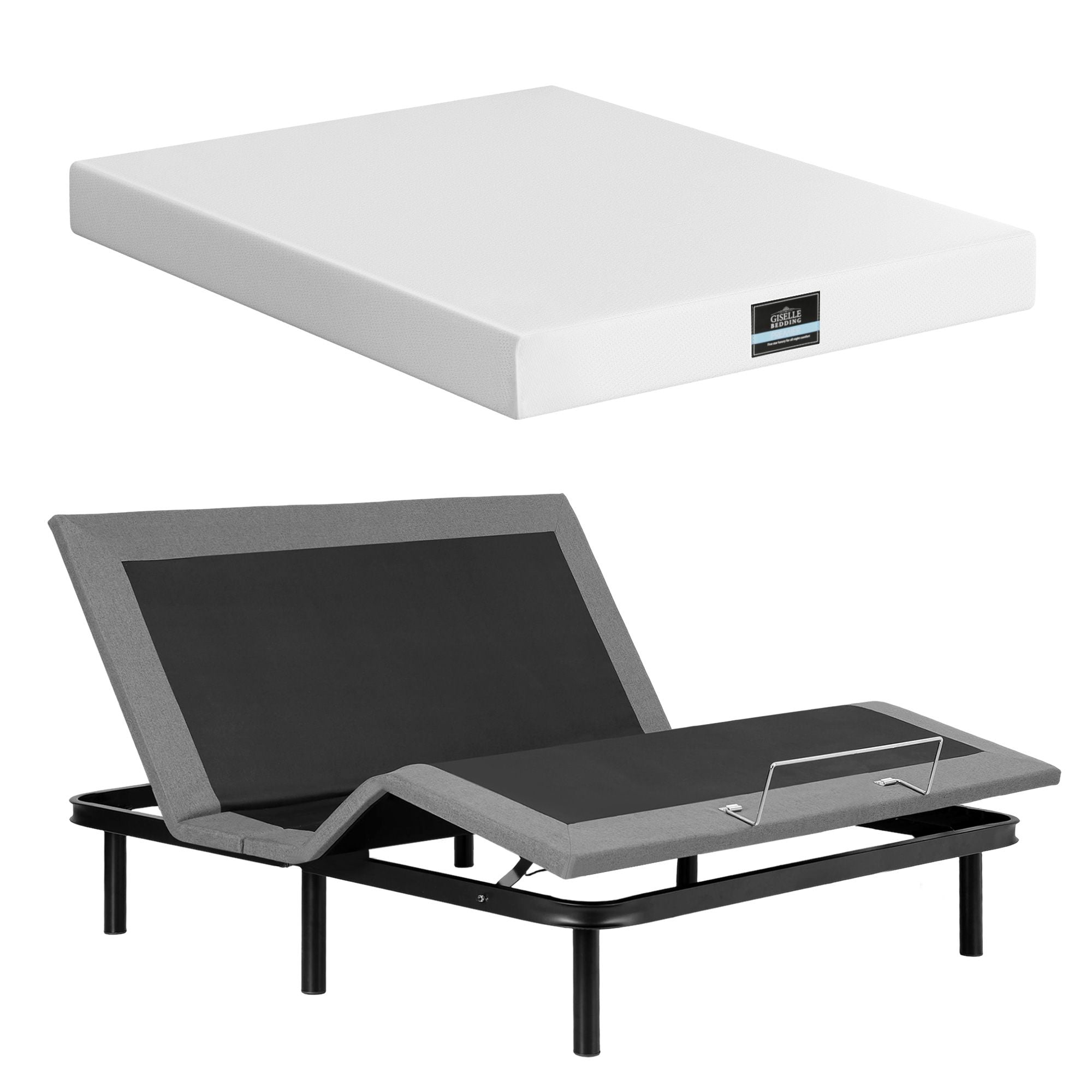 Artiss King size bed frame & Giselle Bedding King Mattress Combo, adjustable bed Base for Snoring Relief, Independent Head Foot Incline, Wireless Remote, Black,20cm Thickness