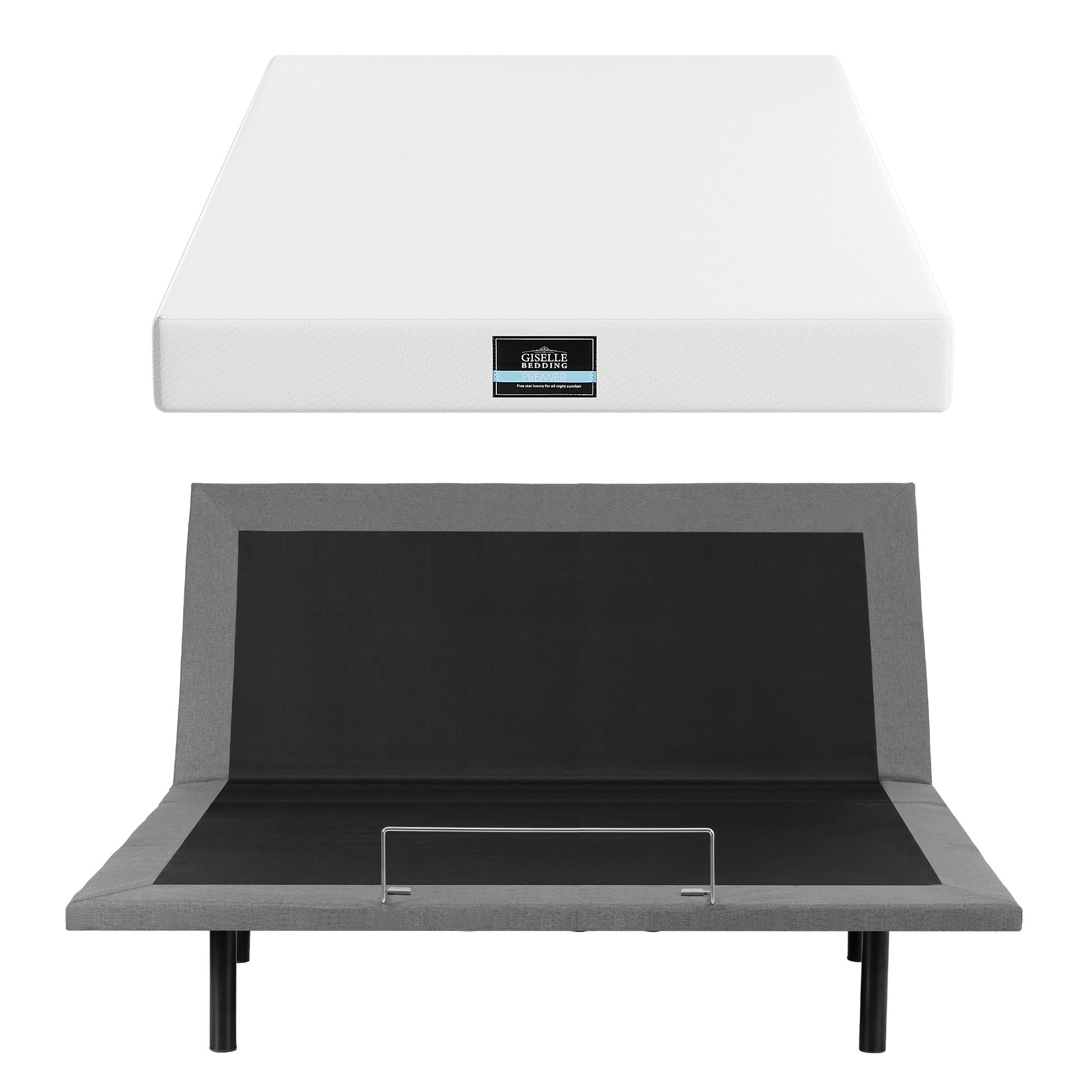 Artiss King size bed frame & Giselle Bedding King Mattress Combo, adjustable bed Base for Snoring Relief, Independent Head Foot Incline, Wireless Remote, Black,20cm Thickness