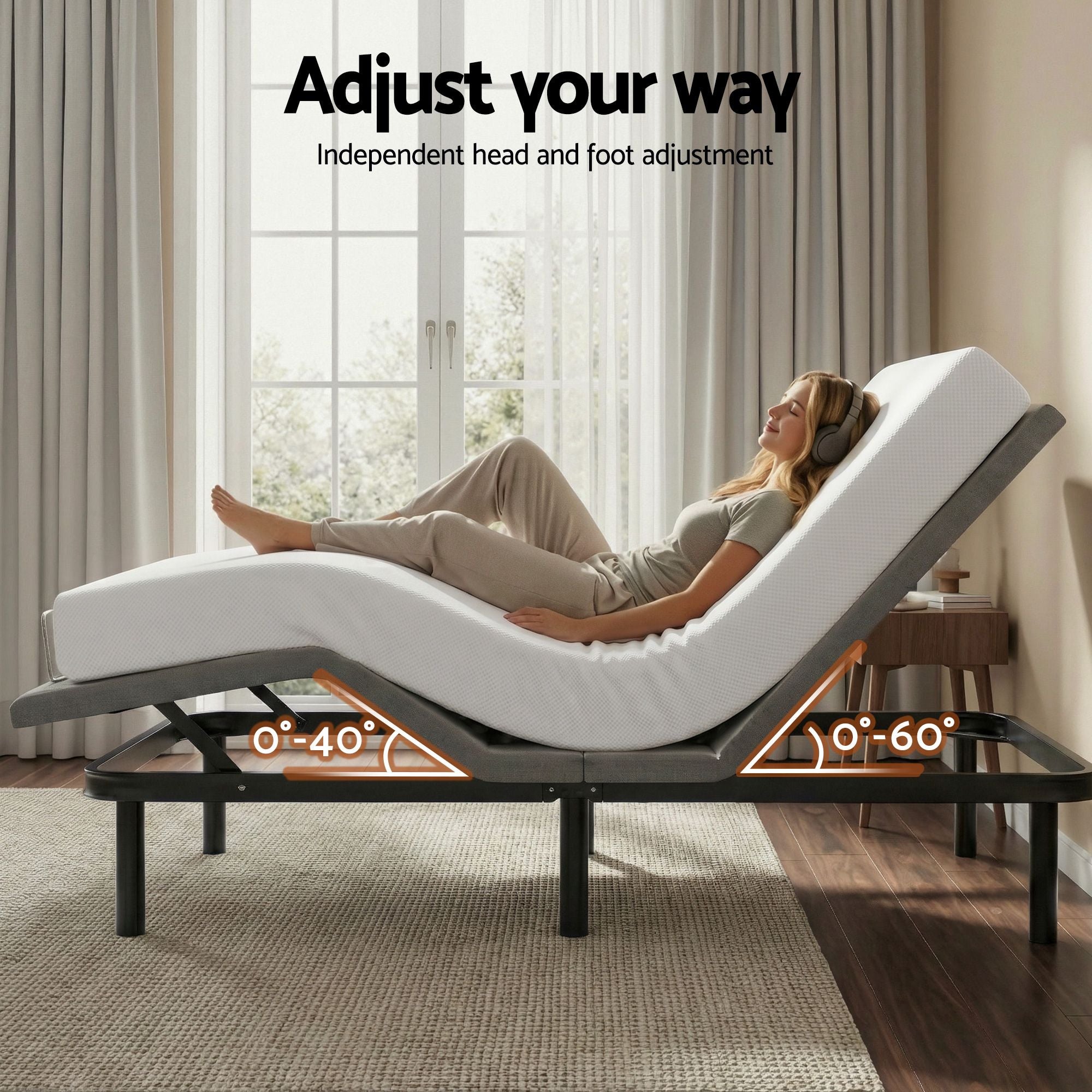 Artiss King size bed frame & Giselle Bedding King Mattress Combo, adjustable bed Base for Snoring Relief, Independent Head Foot Incline, Wireless Remote, Black,20cm Thickness