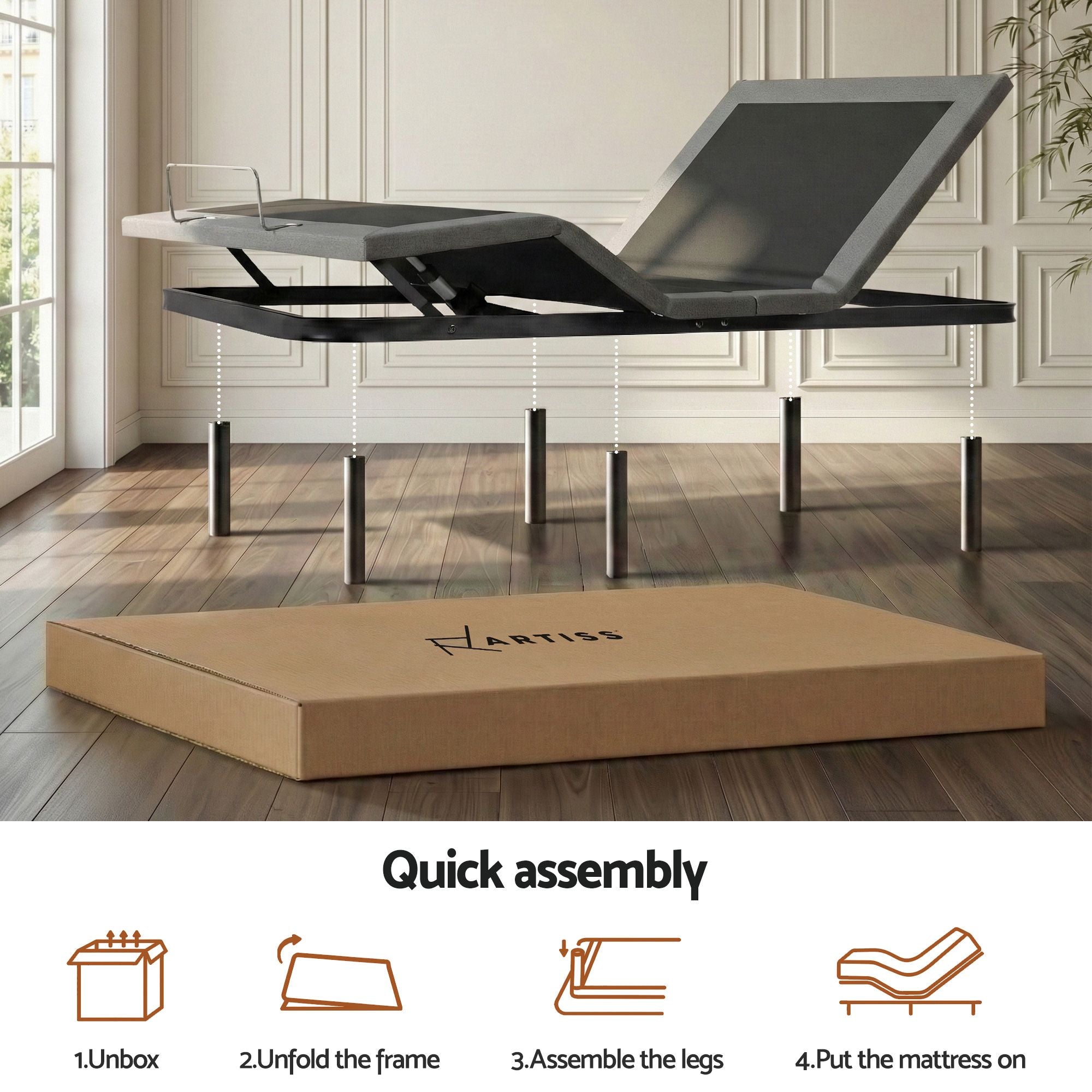 Artiss King size bed frame & Giselle Bedding King Mattress Combo, adjustable bed Base for Snoring Relief, Independent Head Foot Incline, Wireless Remote, Black,20cm Thickness