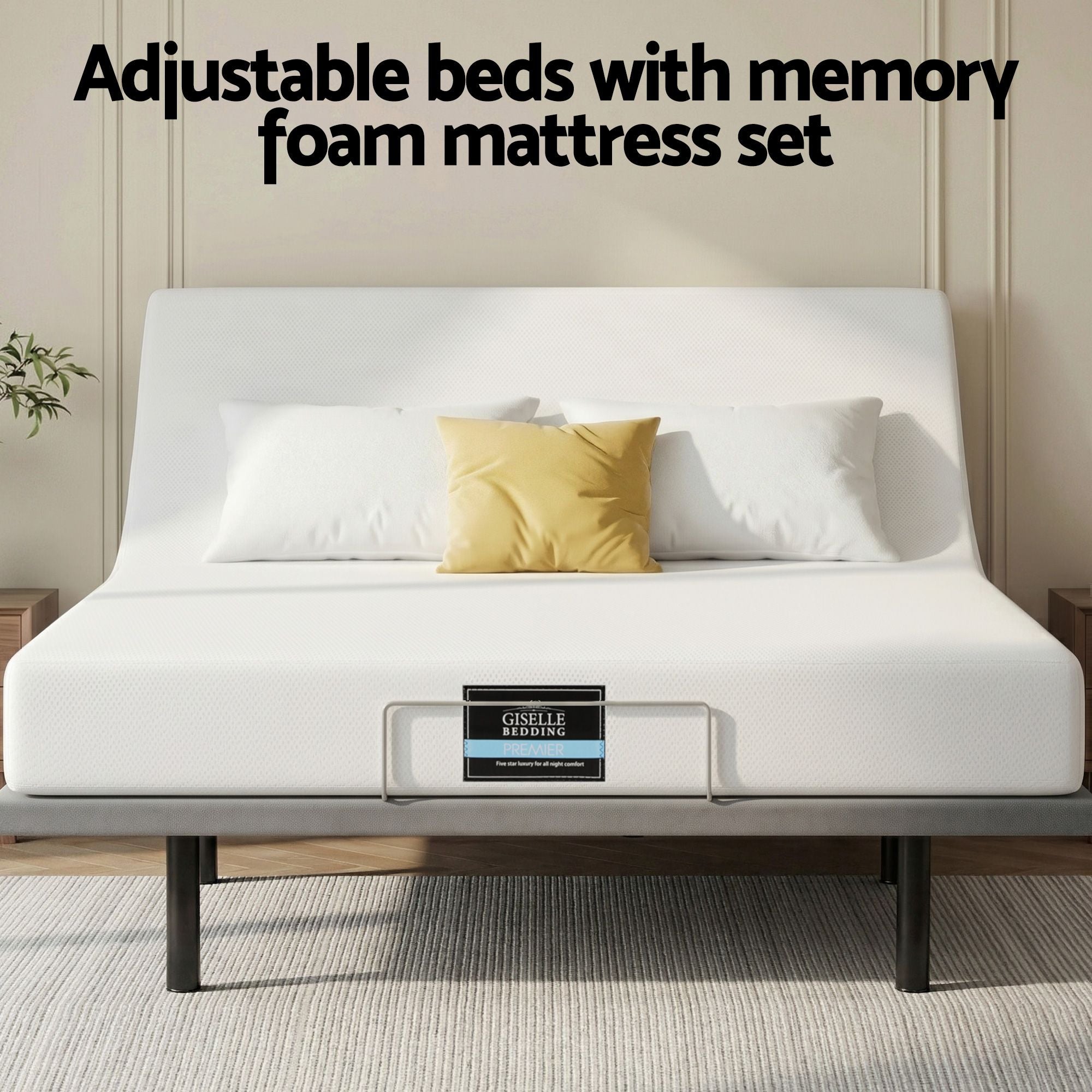 Artiss King size bed frame & Giselle Bedding King Mattress Combo, adjustable bed Base for Snoring Relief, Independent Head Foot Incline, Wireless Remote, Black,20cm Thickness