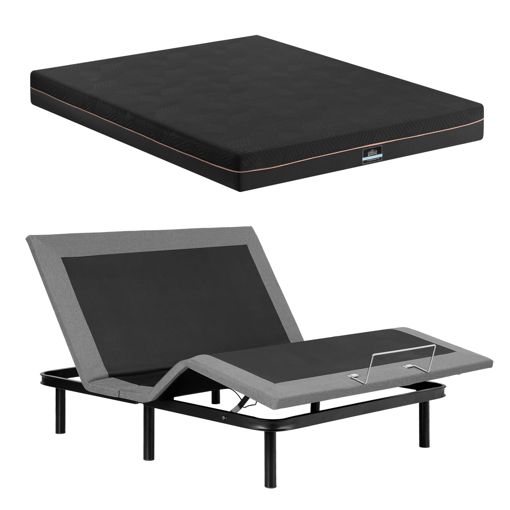 Artiss Double size bed frame with Giselle Bedding Double Mattress, adjustable bed Base Combo for Snoring Relief, Independent Head Foot Incline, Wireless Remote, Black,18cm Thickness
