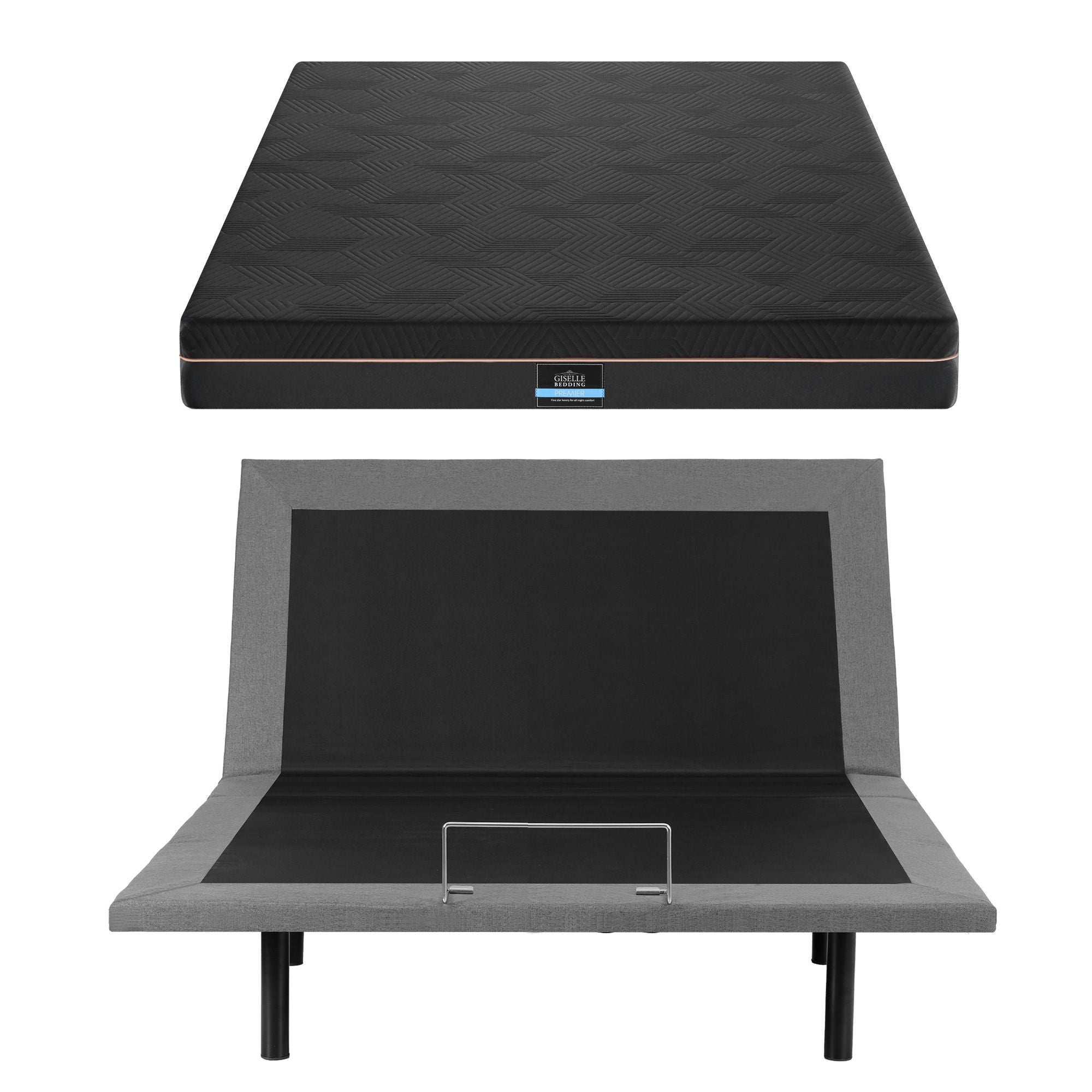 Artiss Double size bed frame with Giselle Bedding Double Mattress, adjustable bed Base Combo for Snoring Relief, Independent Head Foot Incline, Wireless Remote, Black,18cm Thickness