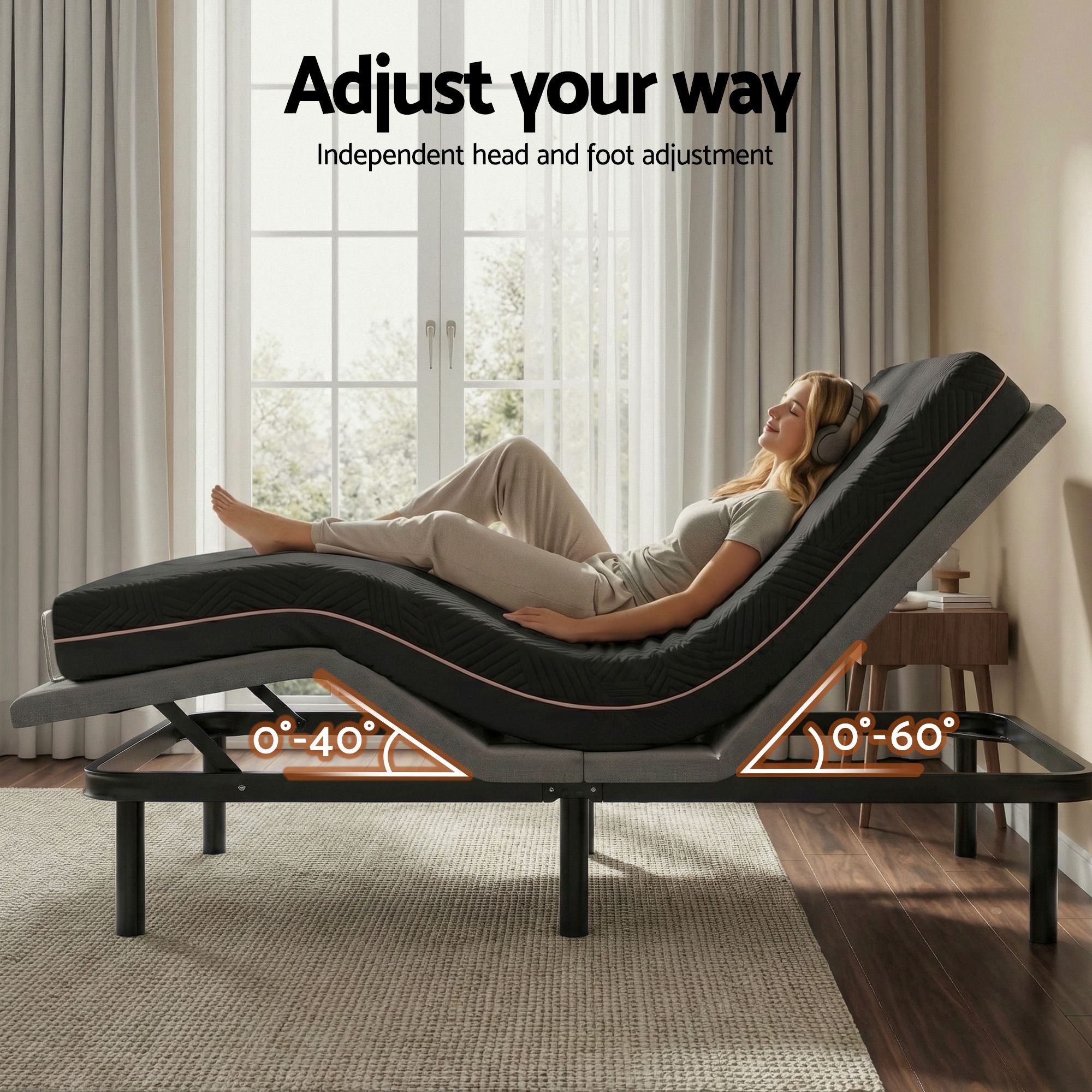 Artiss Double size bed frame with Giselle Bedding Double Mattress, adjustable bed Base Combo for Snoring Relief, Independent Head Foot Incline, Wireless Remote, Black,18cm Thickness