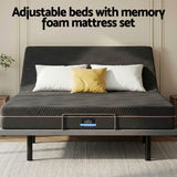 Artiss Double size bed frame with Giselle Bedding Double Mattress, adjustable bed Base Combo for Snoring Relief, Independent Head Foot Incline, Wireless Remote, Black,18cm Thickness