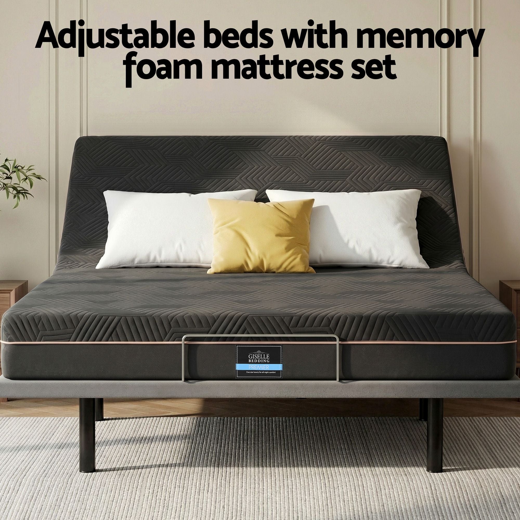 Artiss King size bed frame with Giselle Bedding King Mattress, adjustable bed Base Combo for Snoring Relief, Independent Head Foot Incline, Wireless Remote, Black,18cm Thickness