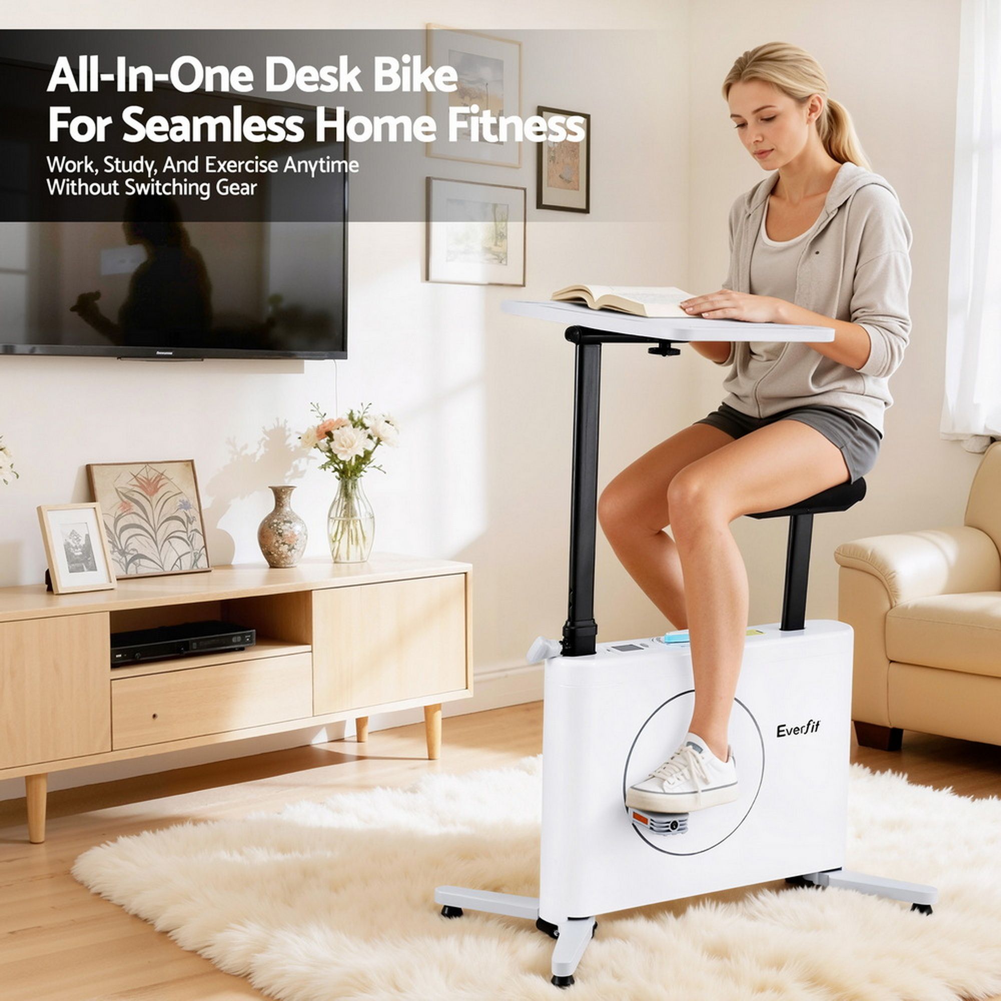 Everfit Exercise Bike Magnetic Desk Bike with Tabletop Fitness Home Workout Gym